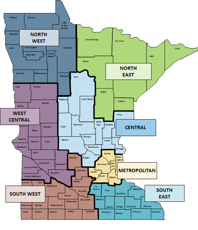 Map showing District Epi regions, with names and phone numbers.
