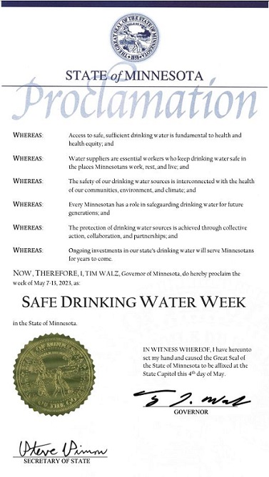 Proclamation for Safe Drinking Water Week