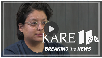 screen shot of KARE 11 video showing Andi, a Hispanic woman with short hair and glasses